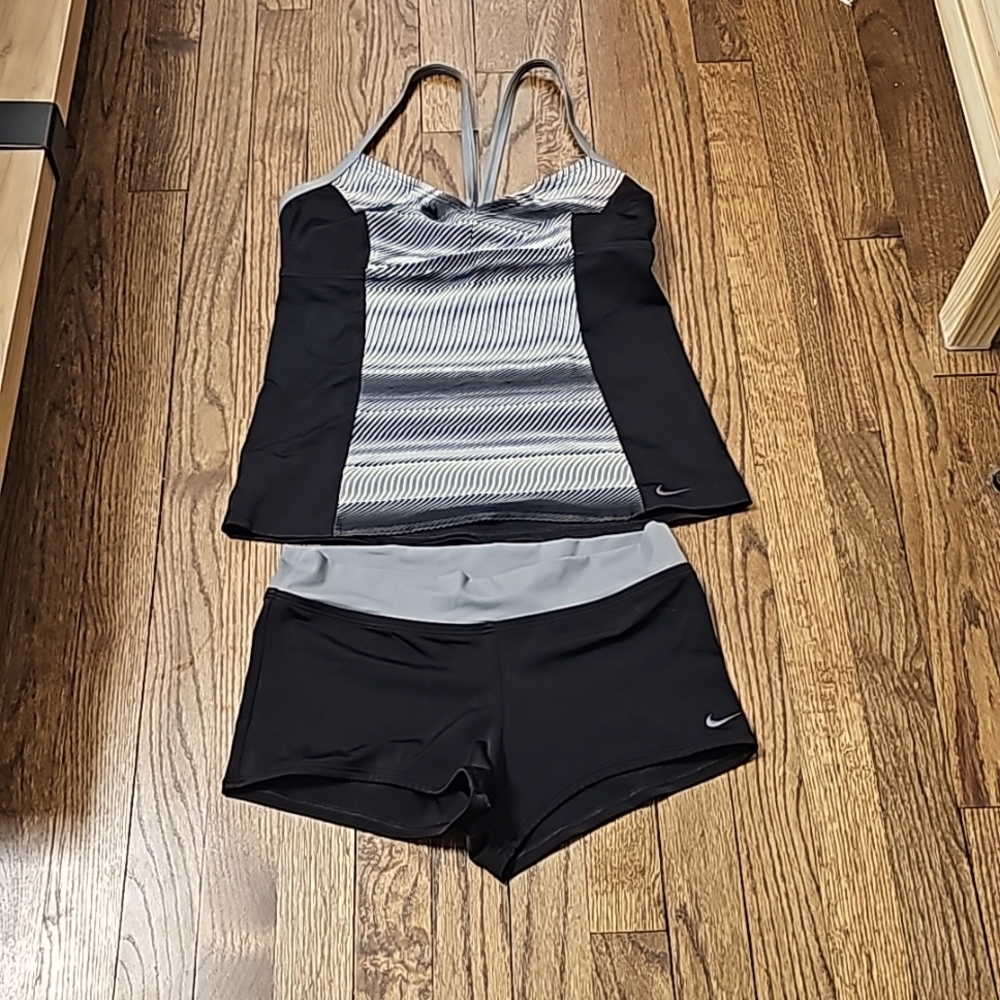 Nike Grey Black Tankini Boy shorts Swim Suit  M